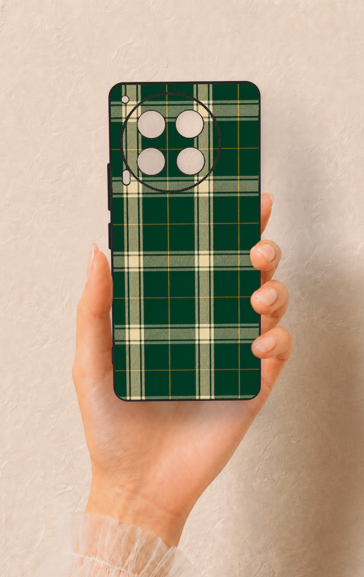 Tecno Camon 30 Uyumlu Klasik Yeşil Ekose Desenli Silikon Kılıf