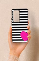 Vivo V30 Uyumlu Çizgili Kalp Desenli Silikon Kılıf
