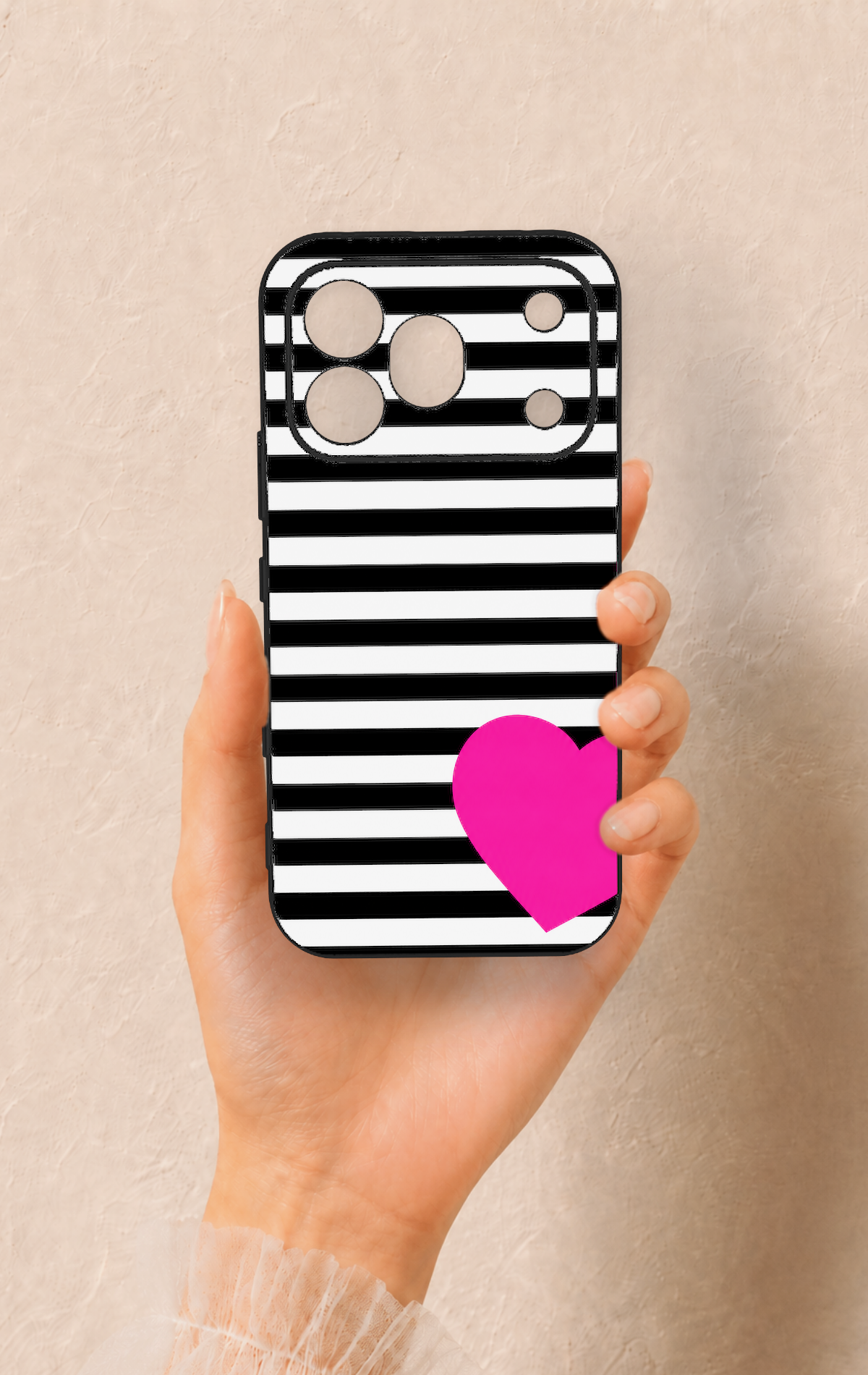 Honor 600 Pro Uyumlu Çizgili Kalp Desenli Silikon Kılıf