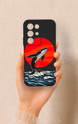 Realme C85 5G Uyumlu Kırmızı Güneş Balina Desenli Silikon Kılıf