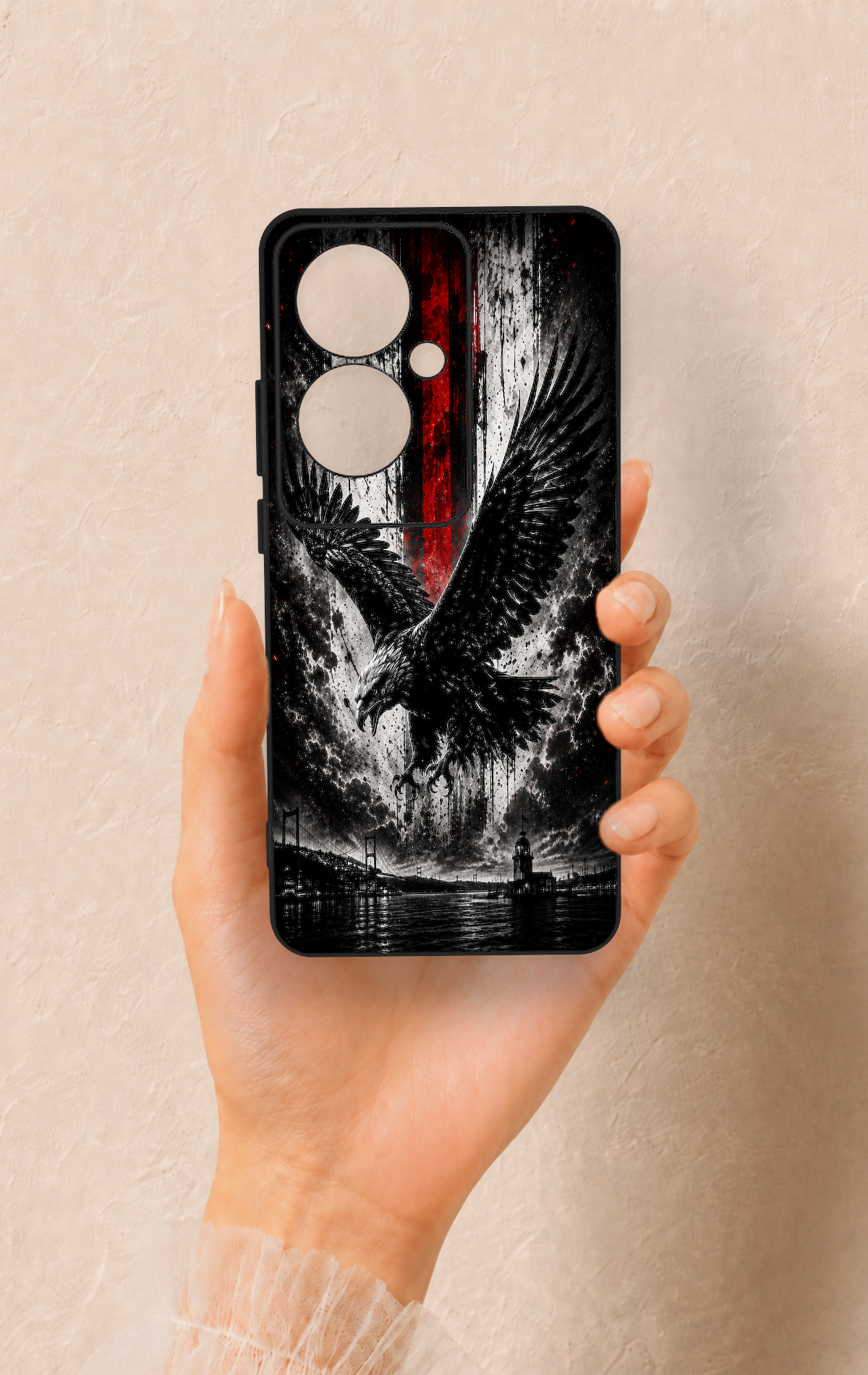 Oppo Reno 11F Uyumlu Kara Kartal Desenli Silikon Kılıf