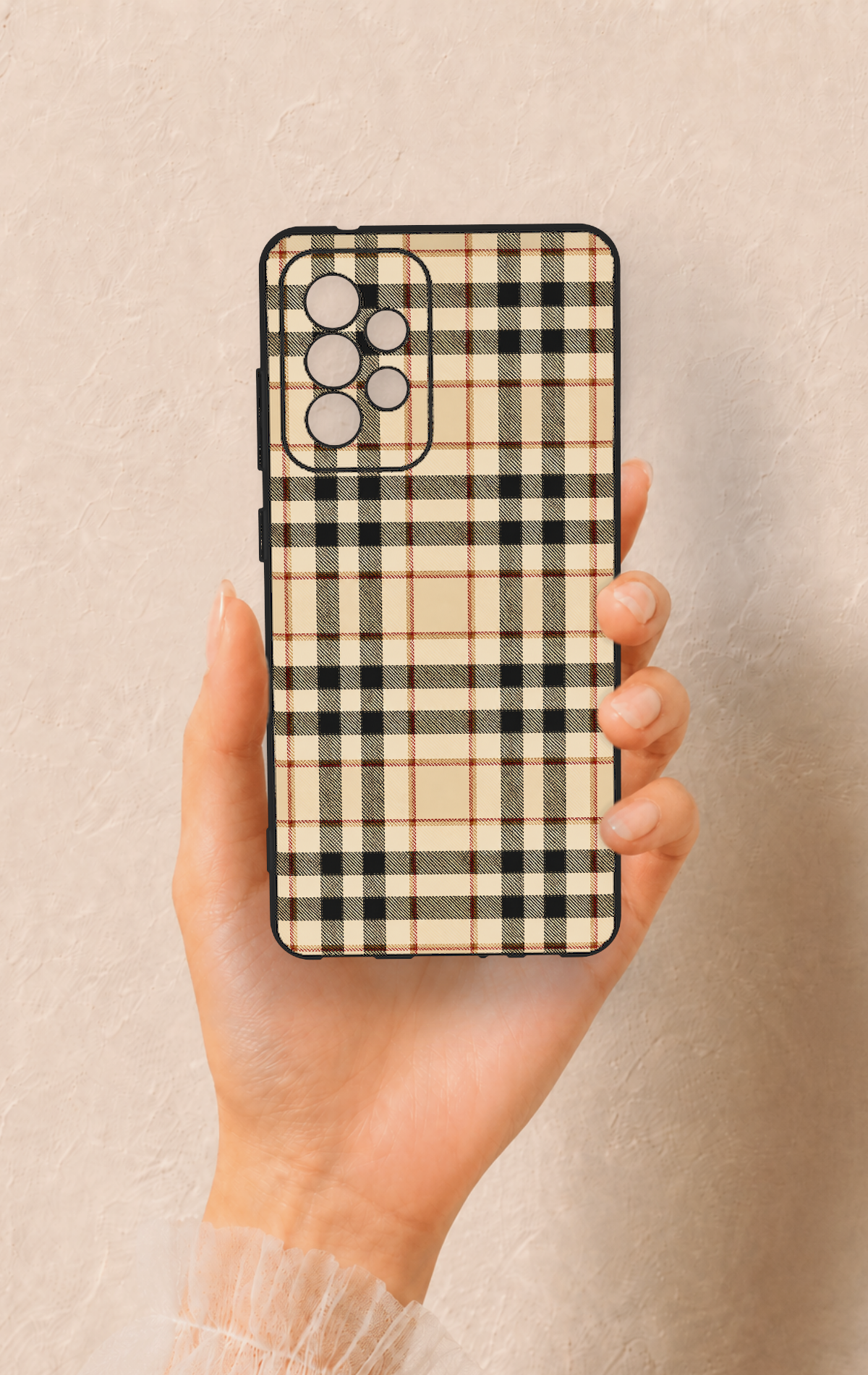 Samsung A52 Uyumlu Karamel Siyah Ekose Desenli Silikon Kılıf