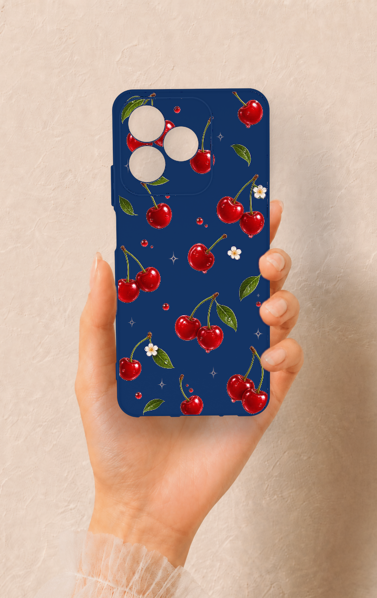 Realme C53 Uyumlu Kiraz Papatya Desenli Silikon Kılıf