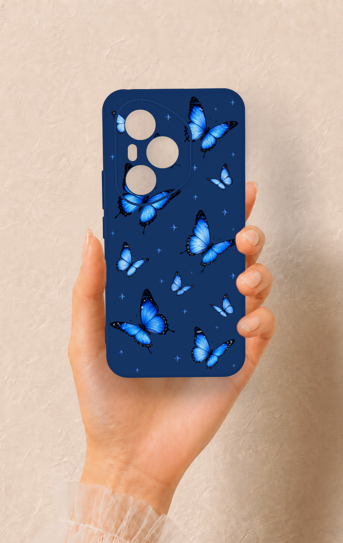 Honor 400 Pro Uyumlu Parlak Mavi Kelebek Desenli Silikon Kılıf