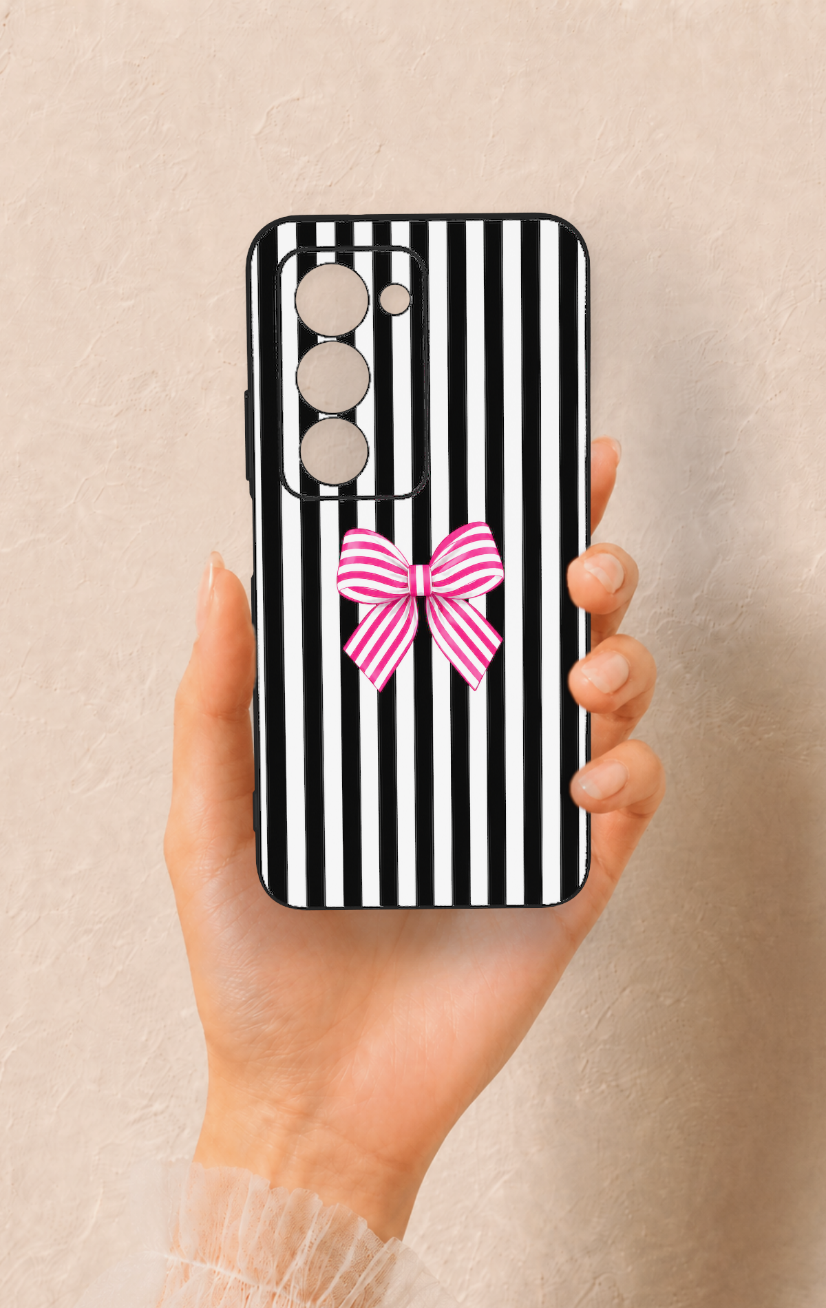 Redmi 15 5G Uyumlu Pembe Beyaz Kurdele Desenli Silikon Kılıf