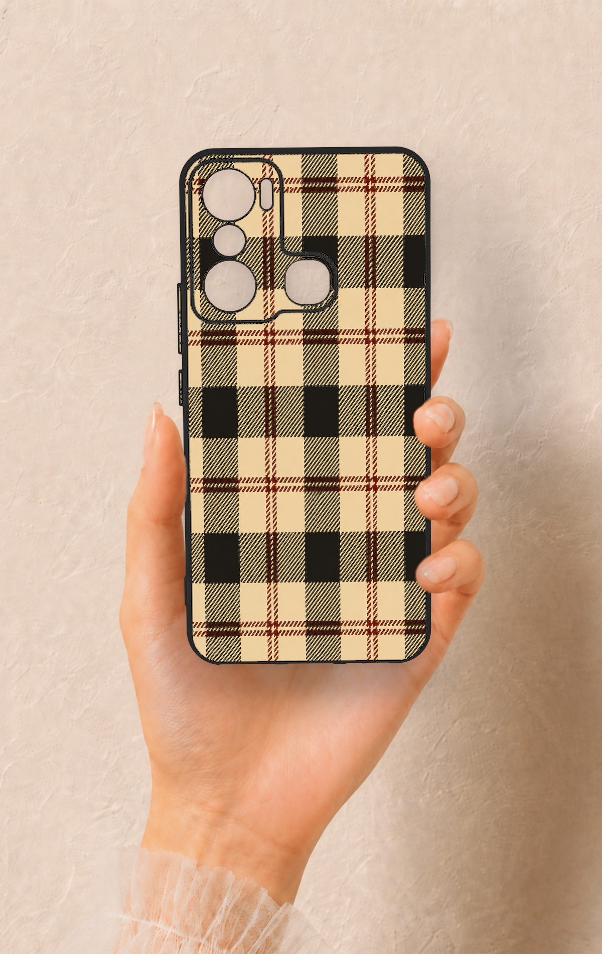 İnfinix Hot 20i Uyumlu Krem Ekose Desenli Silikon Kılıf