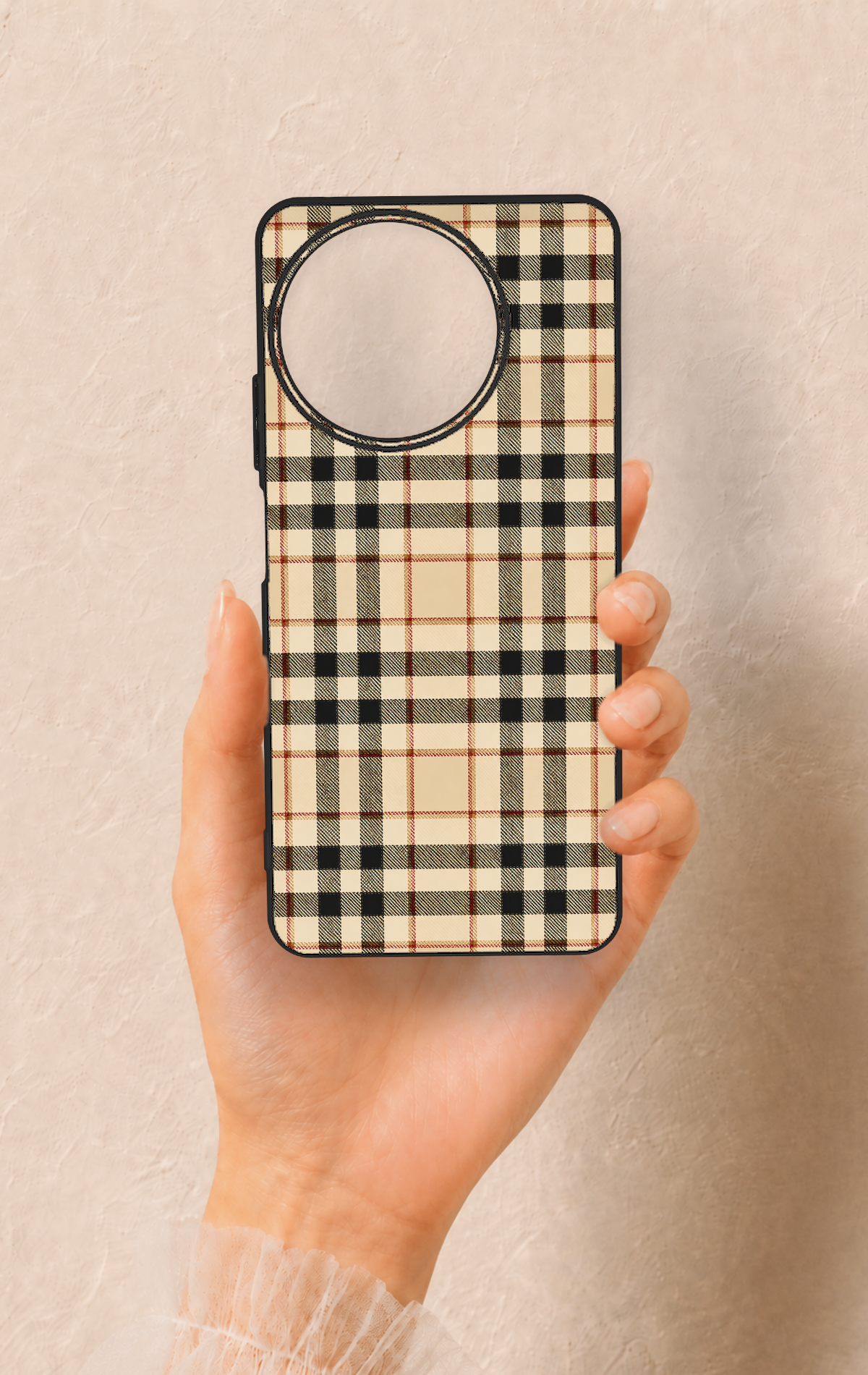 Realme 11 Uyumlu Karamel Siyah Ekose Desenli Silikon Kılıf