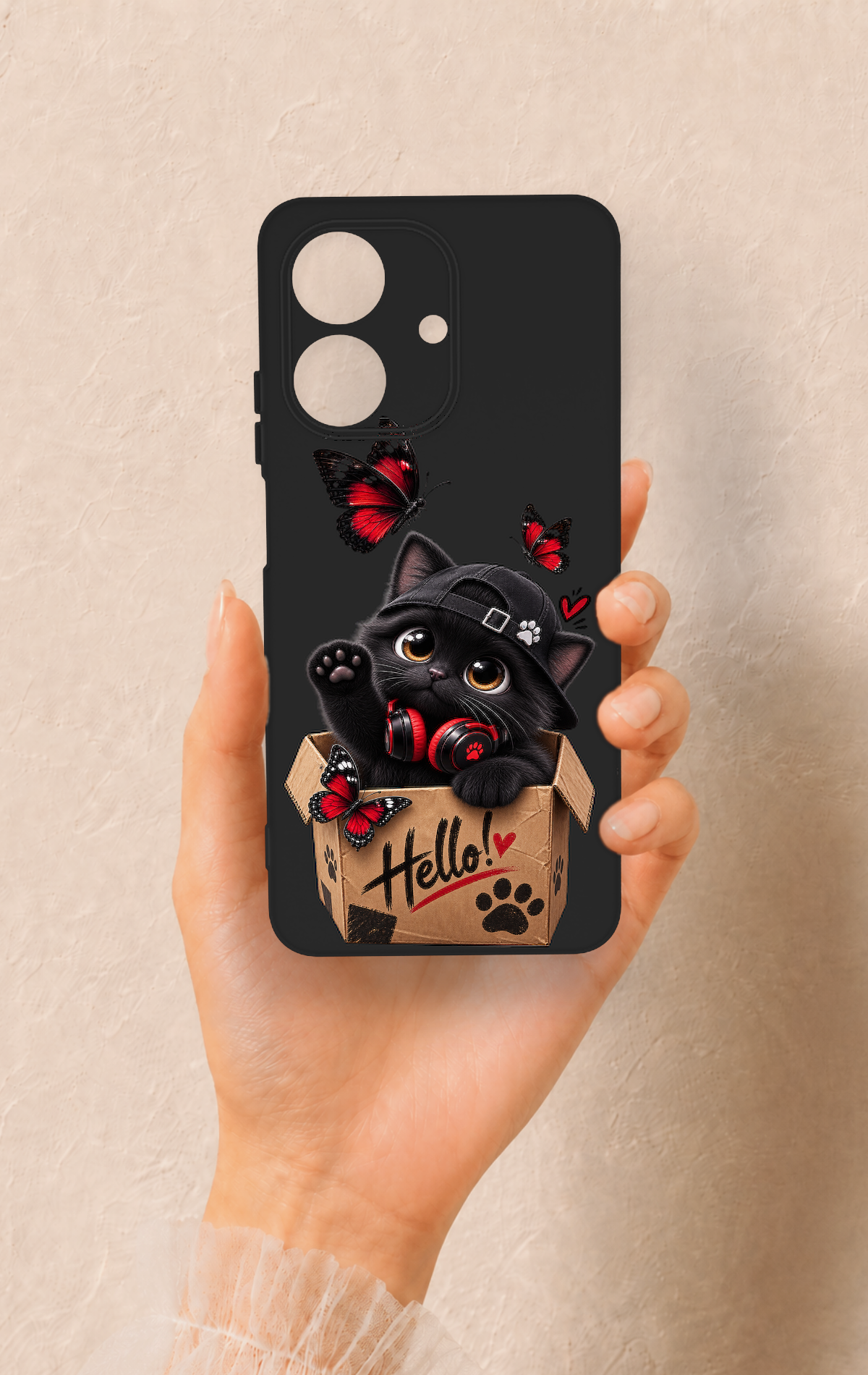 Realme Note 60 Uyumlu Hello Cat Desenli Silikon Kılıf