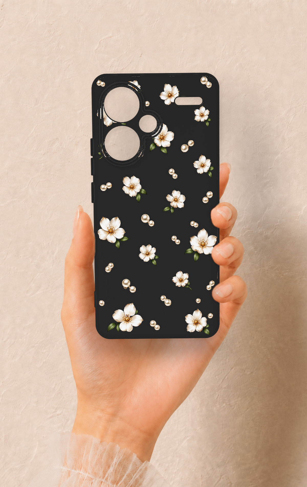 Redmi Note 13 Pro Plus Uyumlu İnci Papatya Desenli Silikon Kılıf