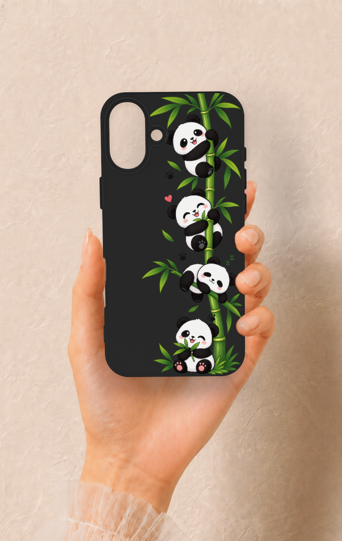 iPhone 16 Plus Uyumlu Sevimli Panda Bambu Desenli Silikon Kılıf