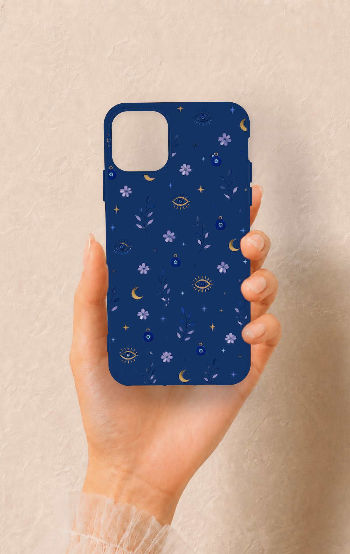 iPhone 11 Pro Max Uyumlu Mavi Nazar Papatya Desenli Silikon Kılıf