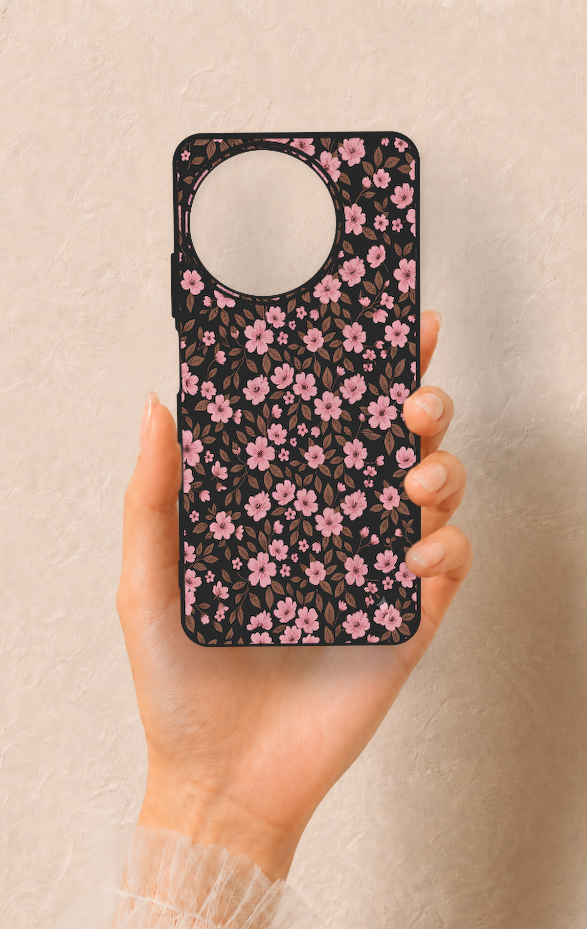 Realme 11 Uyumlu Mini Pembe Çiçek Desenli Silikon Kılıf