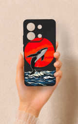 Redmi Note 13 4G Uyumlu Kırmızı Güneş Balina Desenli Silikon Kılıf