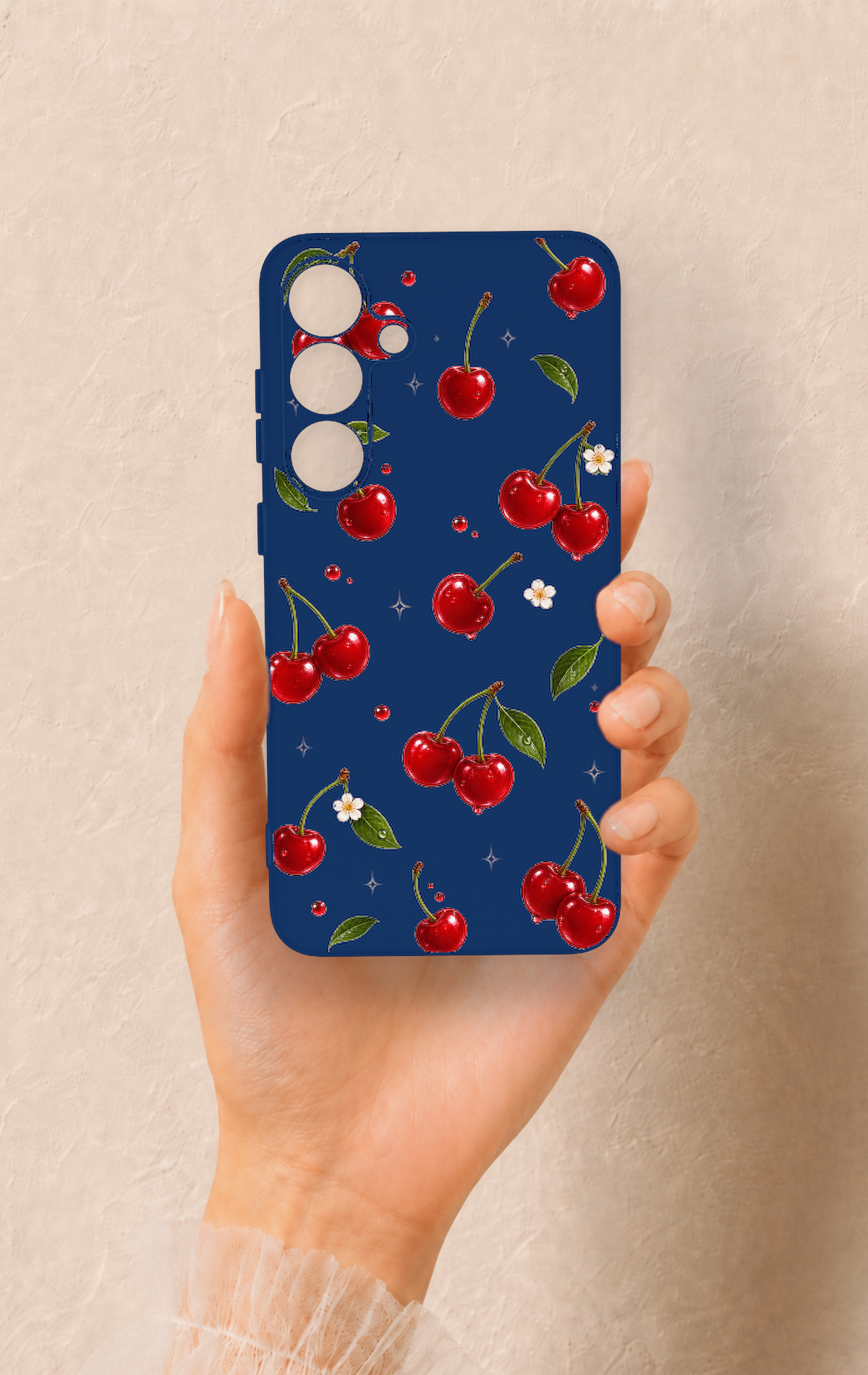Samsung S25 Plus Uyumlu Kiraz Papatya Desenli Silikon Kılıf