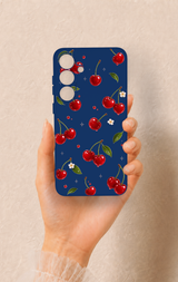 Samsung S25 Plus Uyumlu Kiraz Papatya Desenli Silikon Kılıf