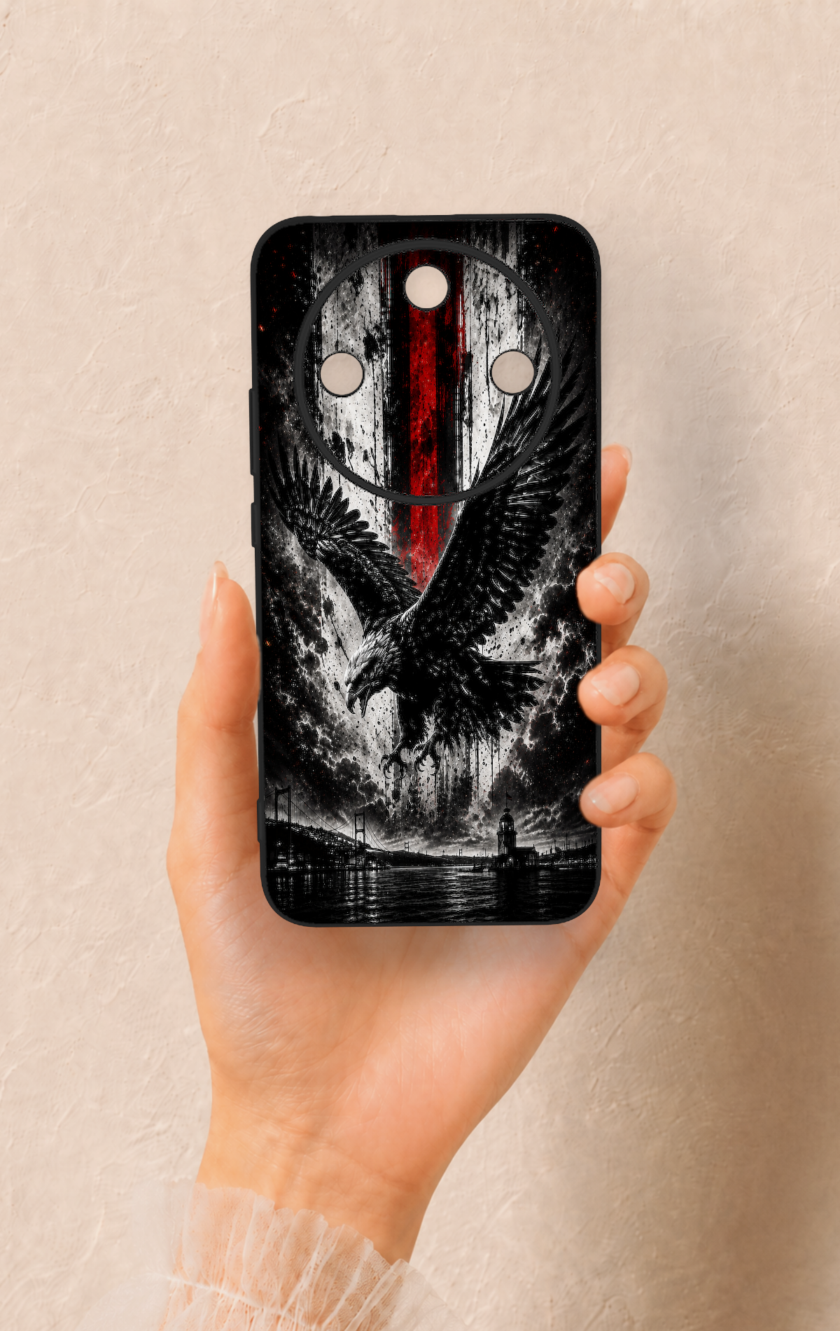 Honor Magic 8 Lite Uyumlu Kara Kartal Desenli Silikon Kılıf