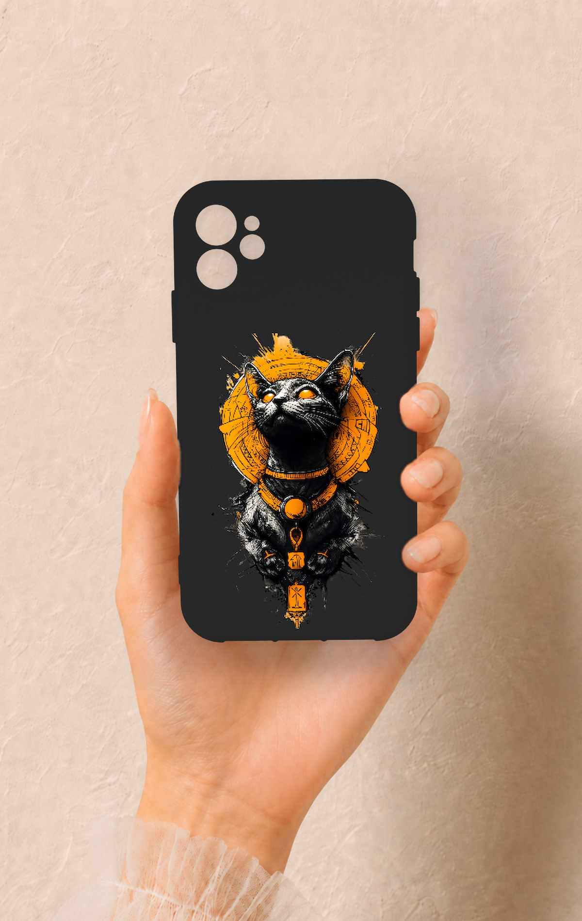iPhone 11 Uyumlu Mısırlı Kedi Tanrısı Desenli Silikon Kılıf