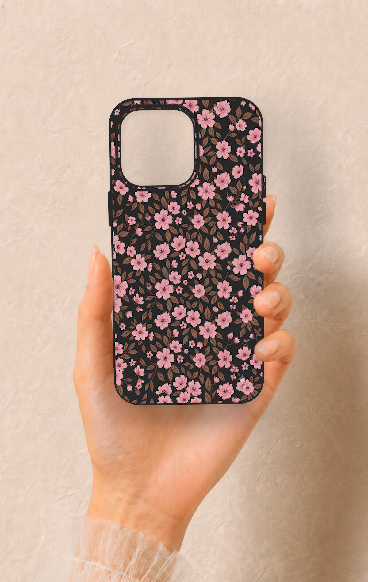 iPhone 15 Pro Max Uyumlu Mini Pembe Çiçek Desenli Silikon Kılıf