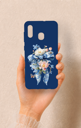 Samsung A20-A30 Uyumlu Mavi Kurdeleli Çiçek Desenli Silikon Kılıf