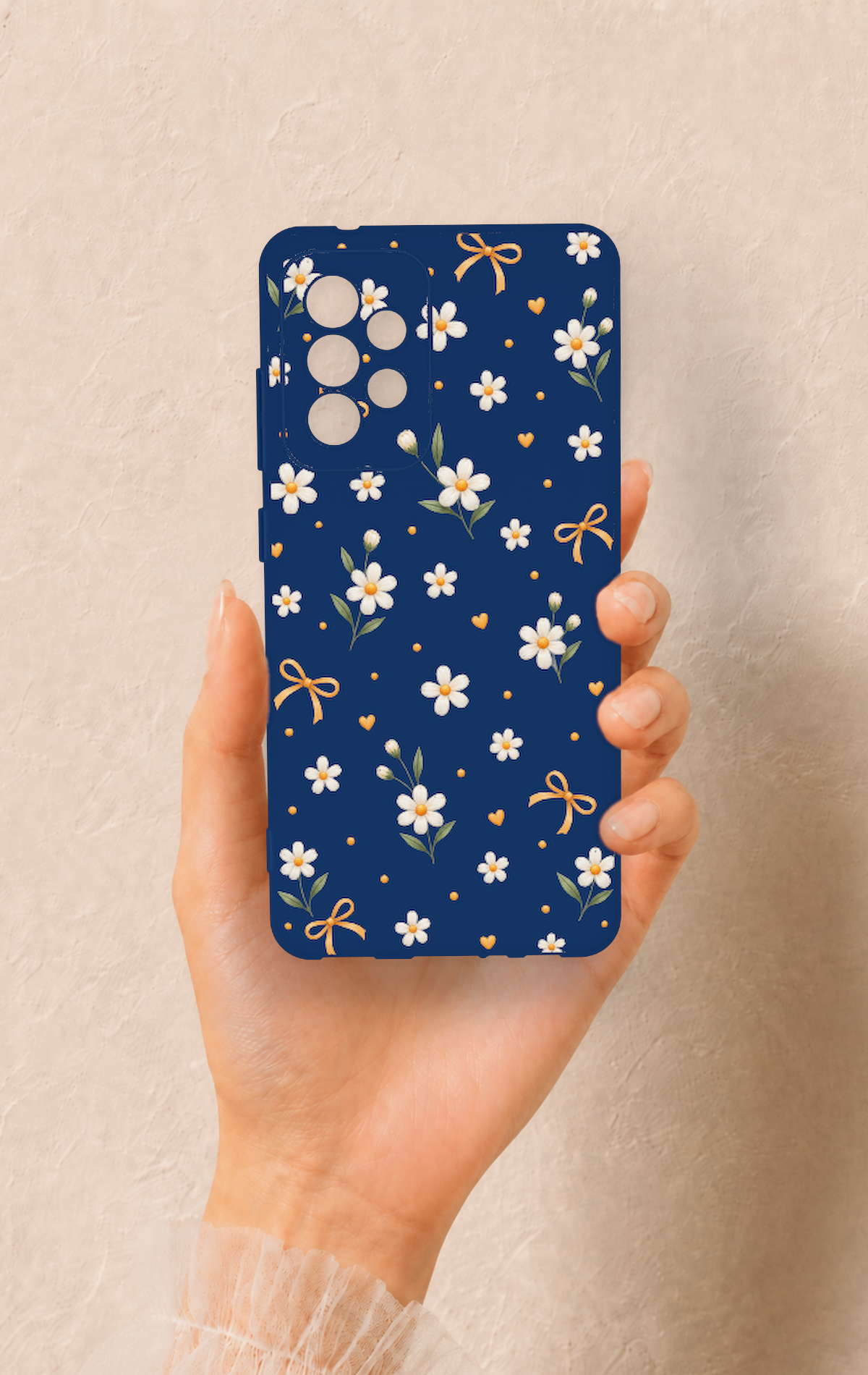Samsung A52 Uyumlu Papatya Fiyonk Desenli Silikon Kılıf
