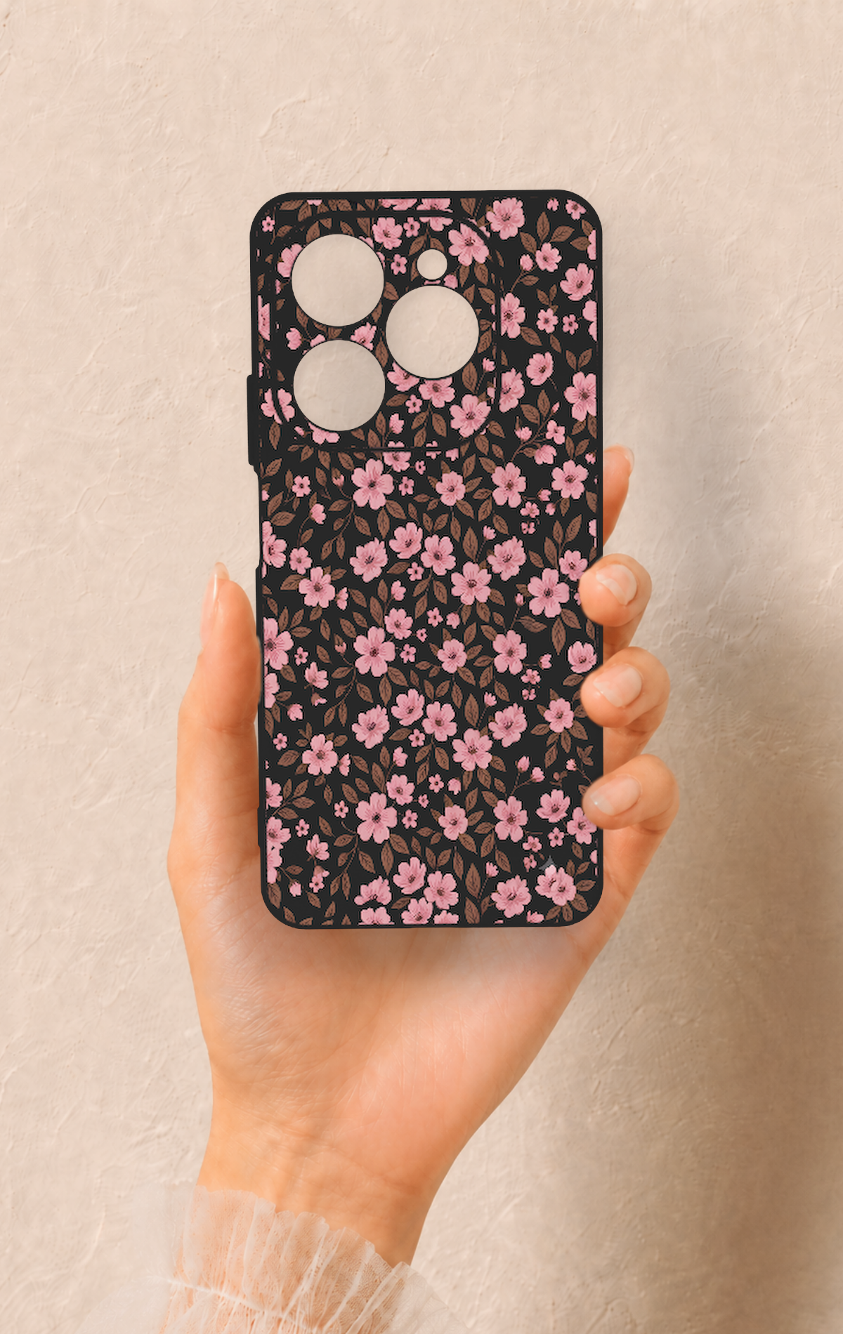 Tecno Spark 20 Pro Uyumlu Mini Pembe Çiçek Desenli Silikon Kılıf