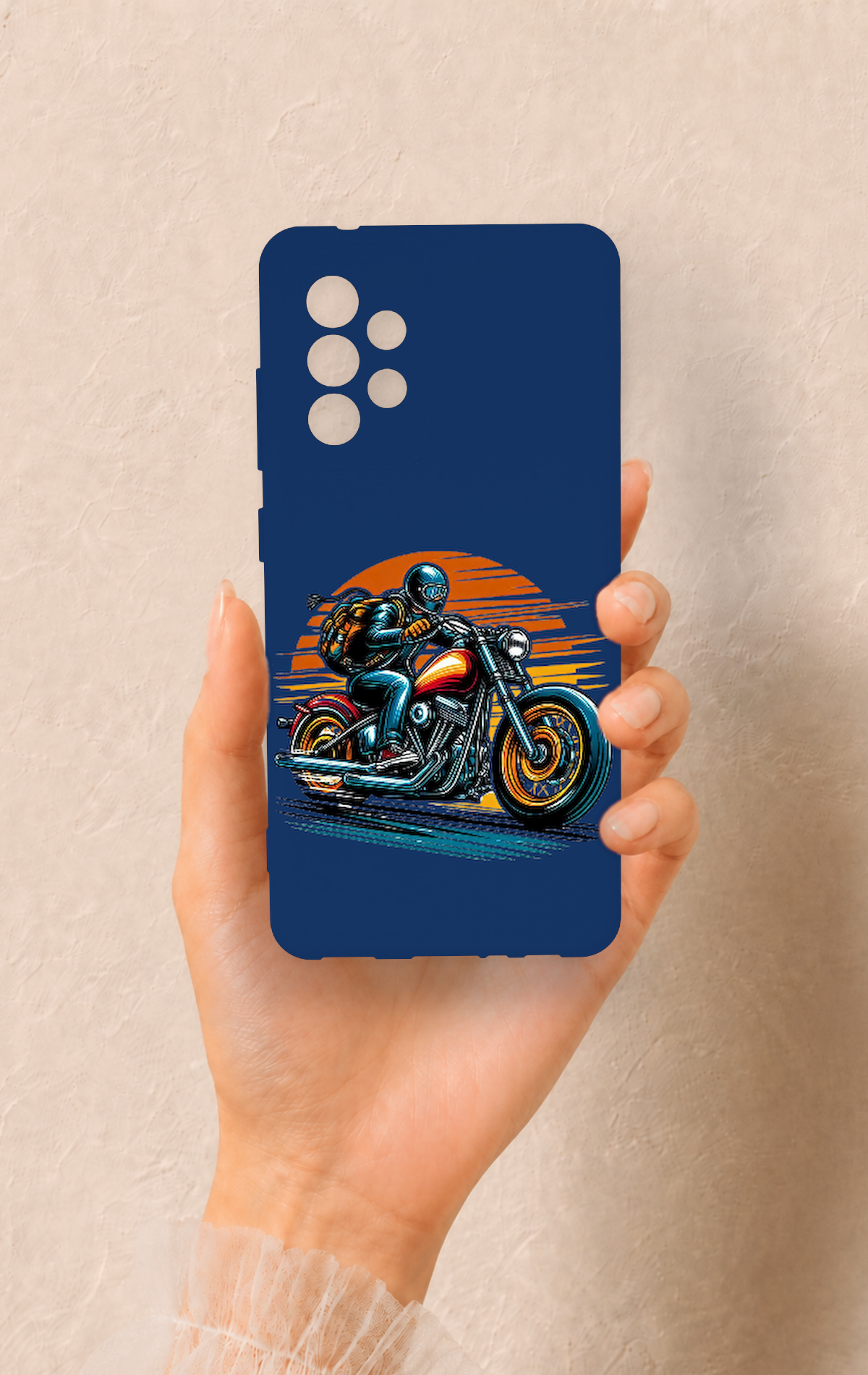 Samsung A52 Uyumlu Moto Rider Desenli Silikon Kılıf