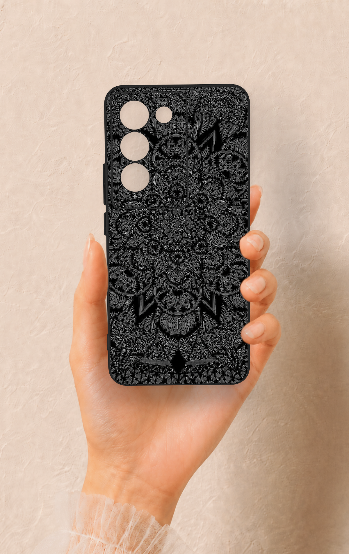 Vivo V30 Lite Uyumlu Siyah Beyaz Mandala Desenli Silikon Kılıf