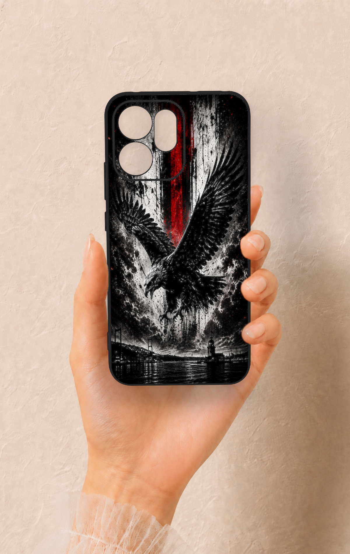 Oppo Reno 14F Uyumlu Kara Kartal Desenli Silikon Kılıf