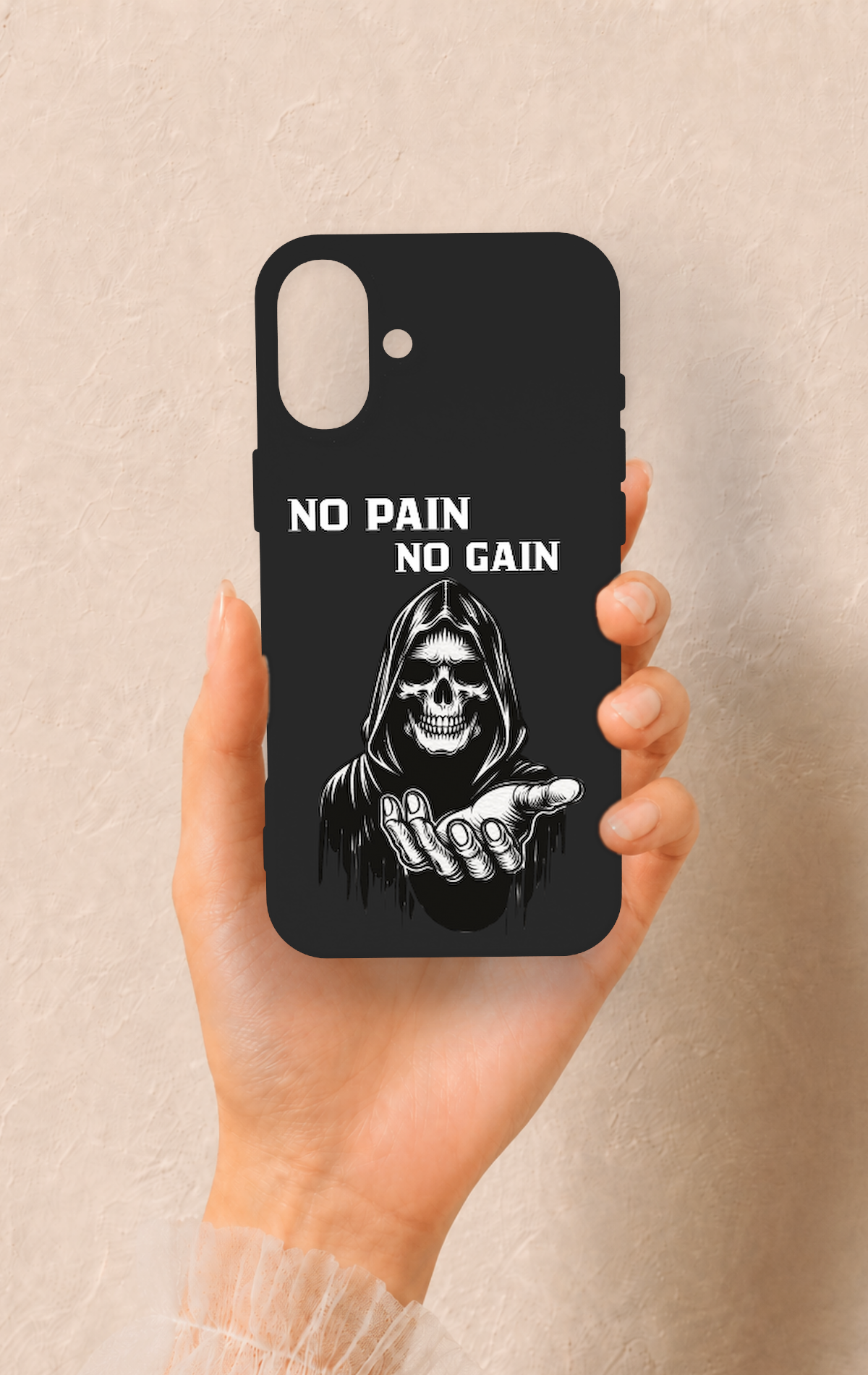 iPhone 16 Plus Uyumlu No Pain No Gain Desenli Silikon Kılıf