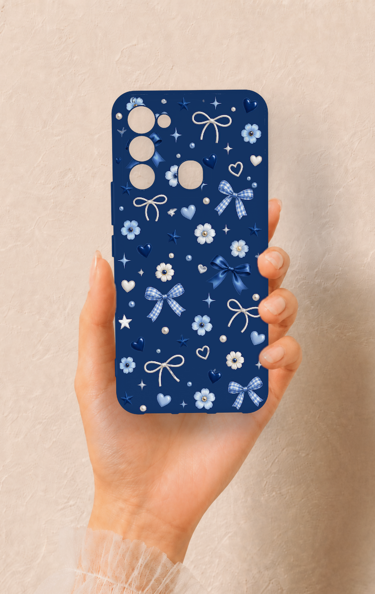Tecno Spark 8C Uyumlu Mavi Papatya Fiyonk Desenli Silikon Kılıf