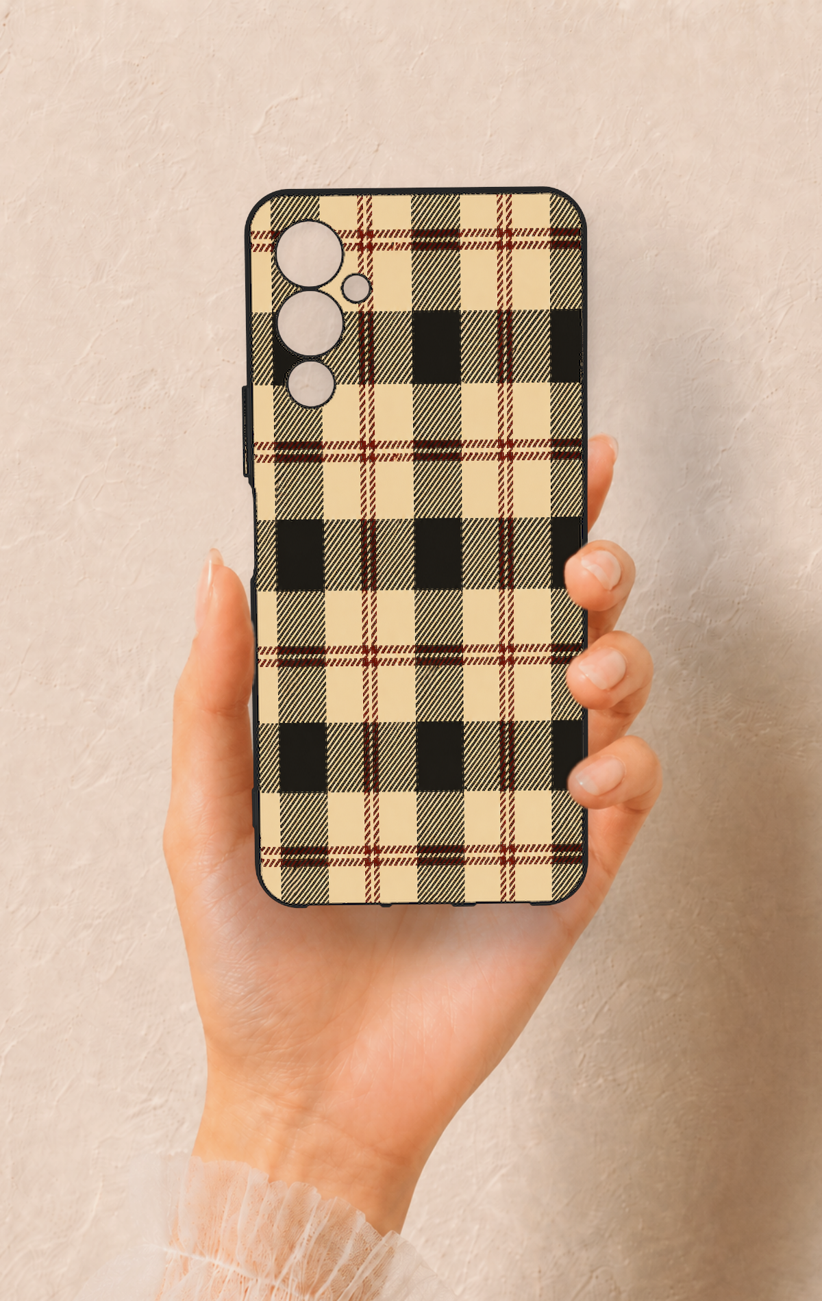 Tecno Pova Neo 4 Uyumlu Krem Ekose Desenli Silikon Kılıf