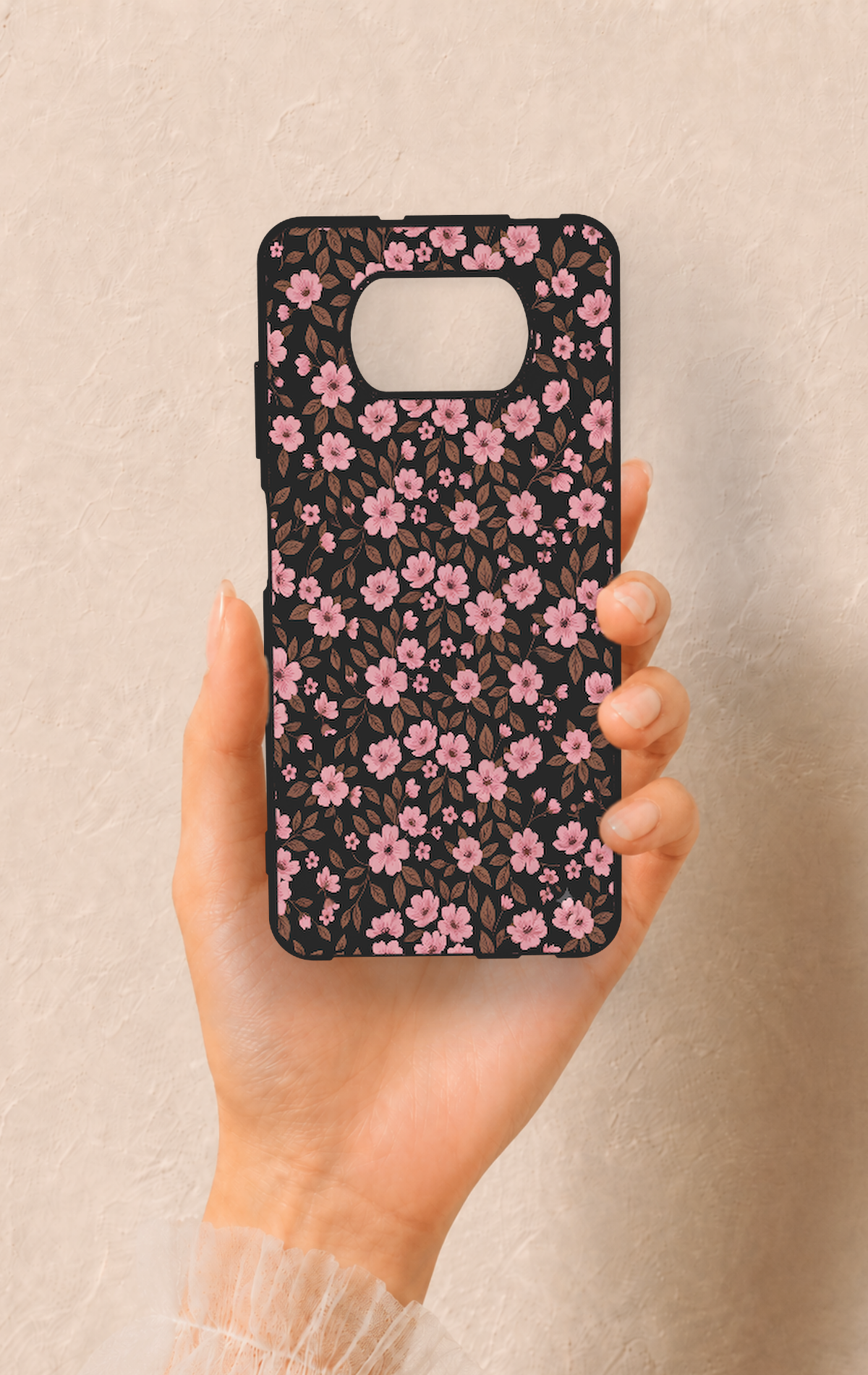 Poco X3 Uyumlu Mini Pembe Çiçek Desenli Silikon Kılıf