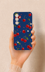 Samsung A25 Uyumlu Kiraz Papatya Desenli Silikon Kılıf