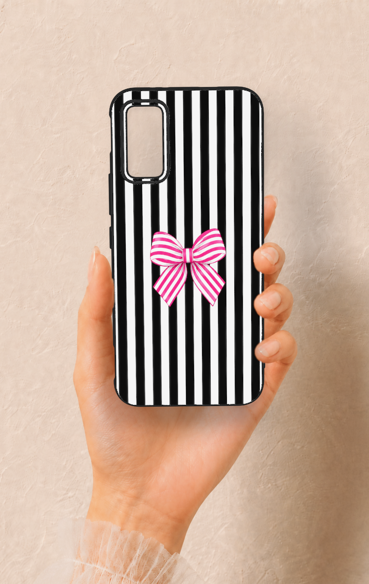 İnfinix Gt 30 Pro Uyumlu Pembe Beyaz Kurdele Desenli Silikon Kılıf