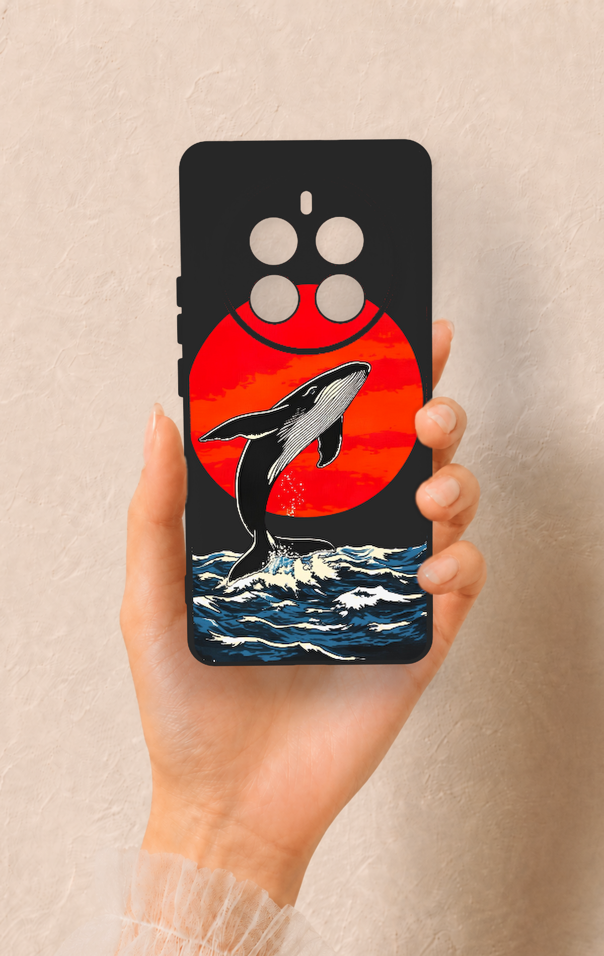 Realme 12 Pro Uyumlu Kırmızı Güneş Balina Desenli Silikon Kılıf