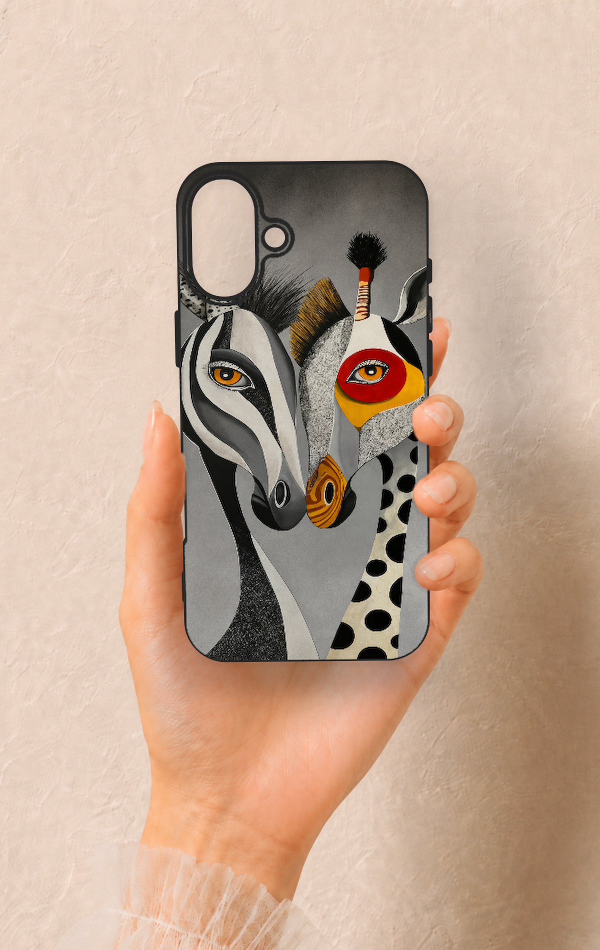 iPhone 16 Plus Uyumlu Zebra ve Zürafa Desenli Silikon Kılıf