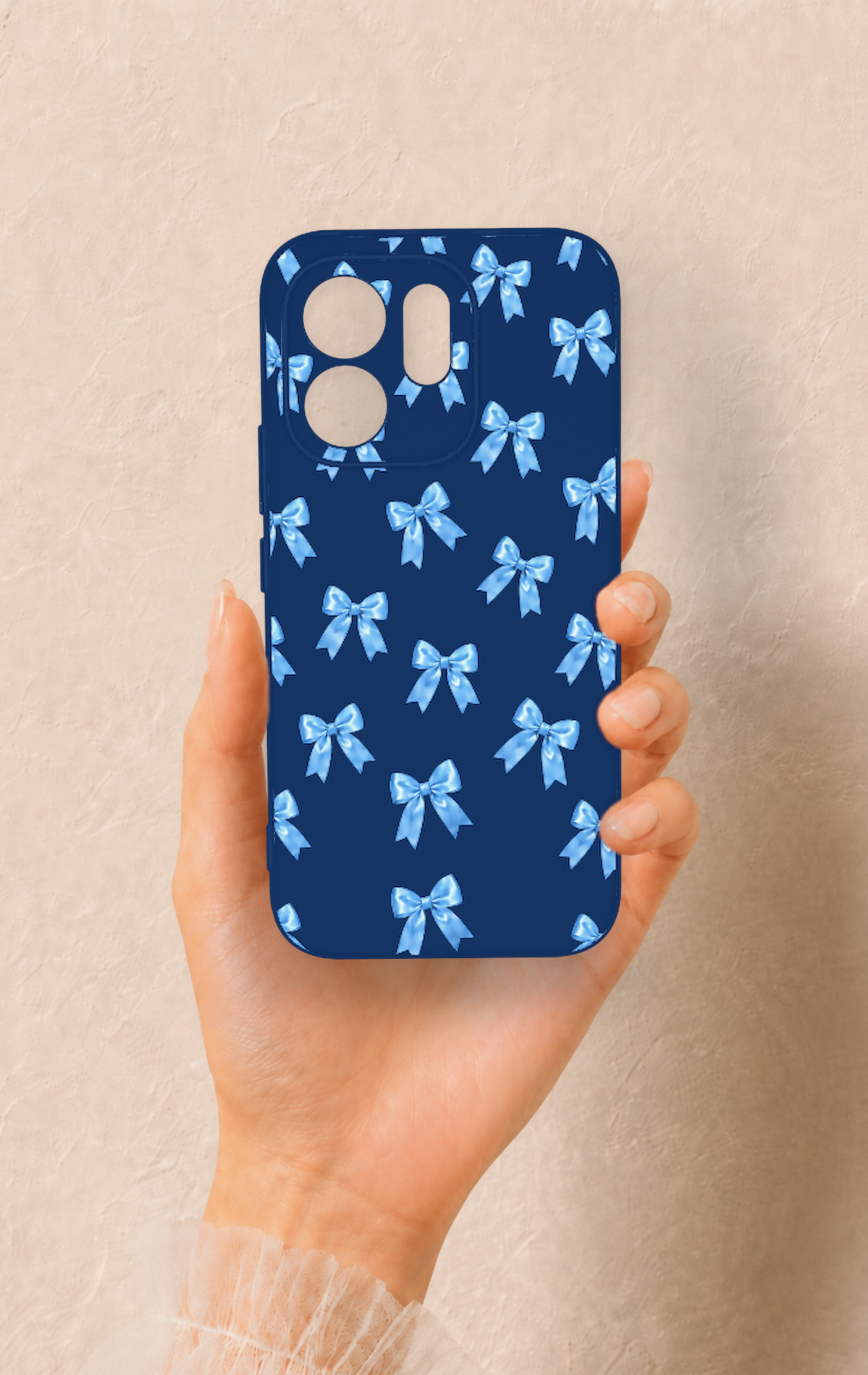 Vivo V70 5G Uyumlu Mavi Fiyonk Kurdele Desenli Silikon Kılıf