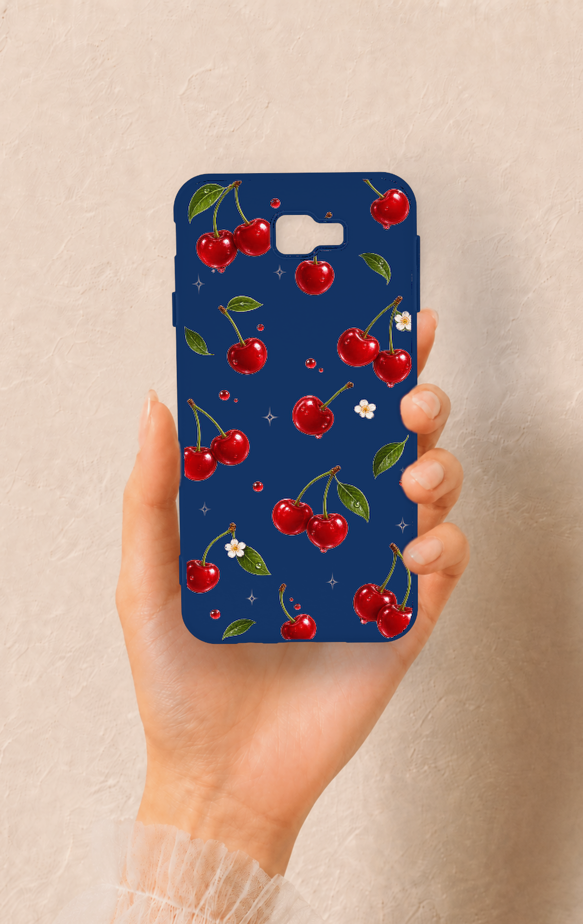 Samsung J7 Prime Uyumlu Kiraz Papatya Desenli Silikon Kılıf