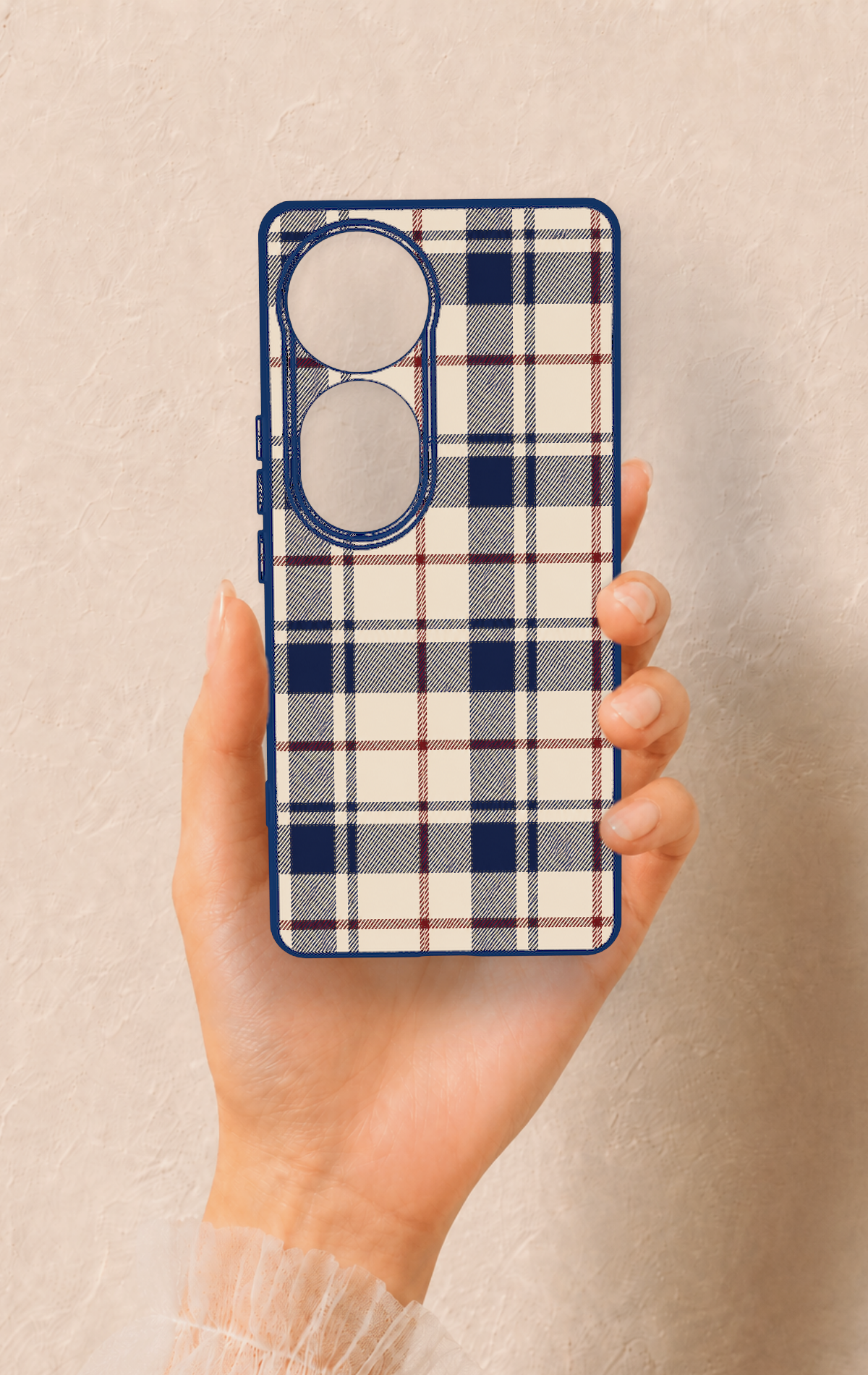 Vivo V40 Uyumlu Mavi Bordo Çizgili Ekose Desenli Silikon Kılıf