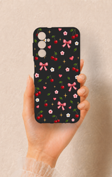 Samsung A14 Uyumlu Papatya Kiraz Fiyonk Desenli Silikon Kılıf