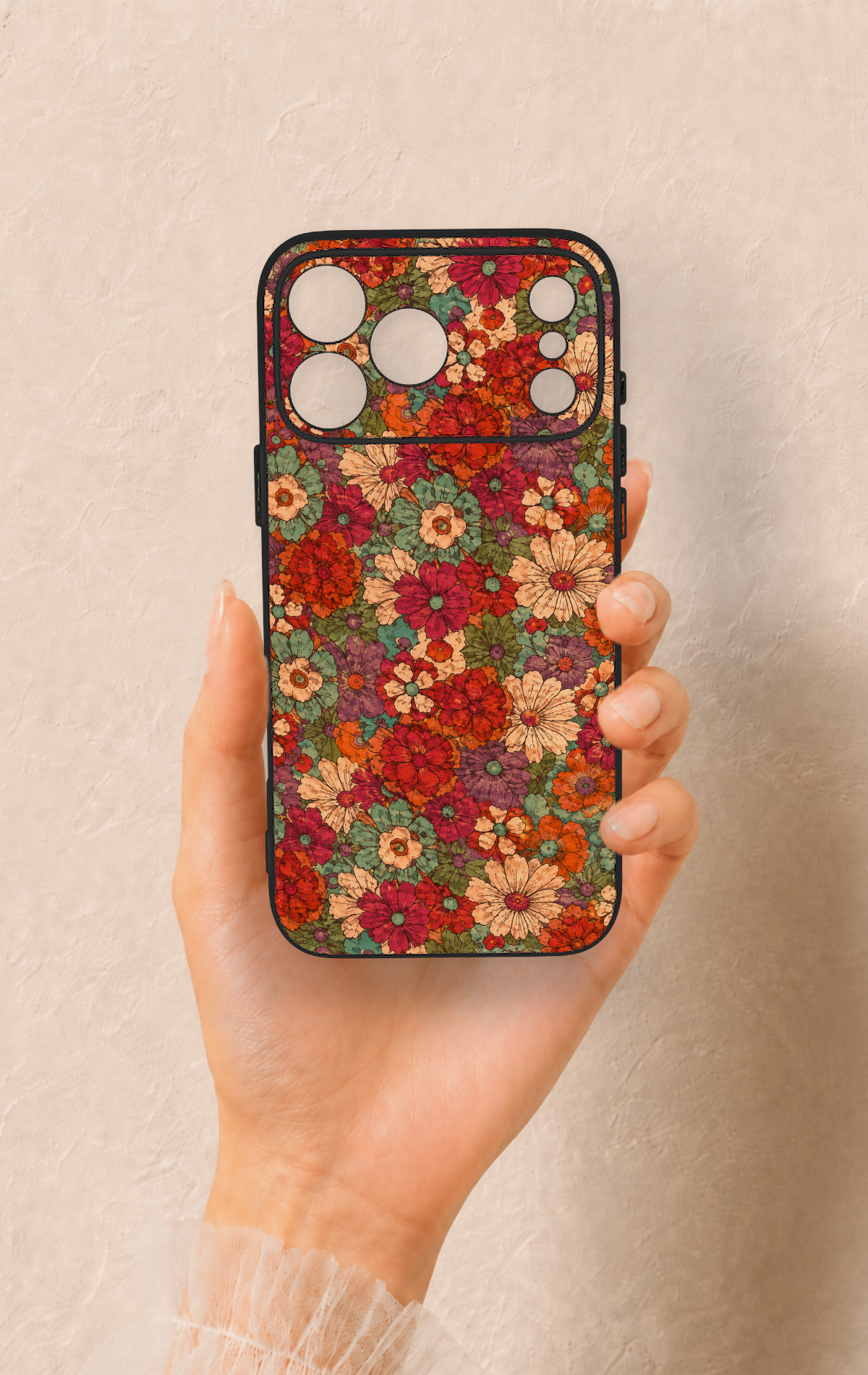 iPhone 17 Pro Max Uyumlu Pastel Çiçek Bahçesi Desenli Silikon Kılıf