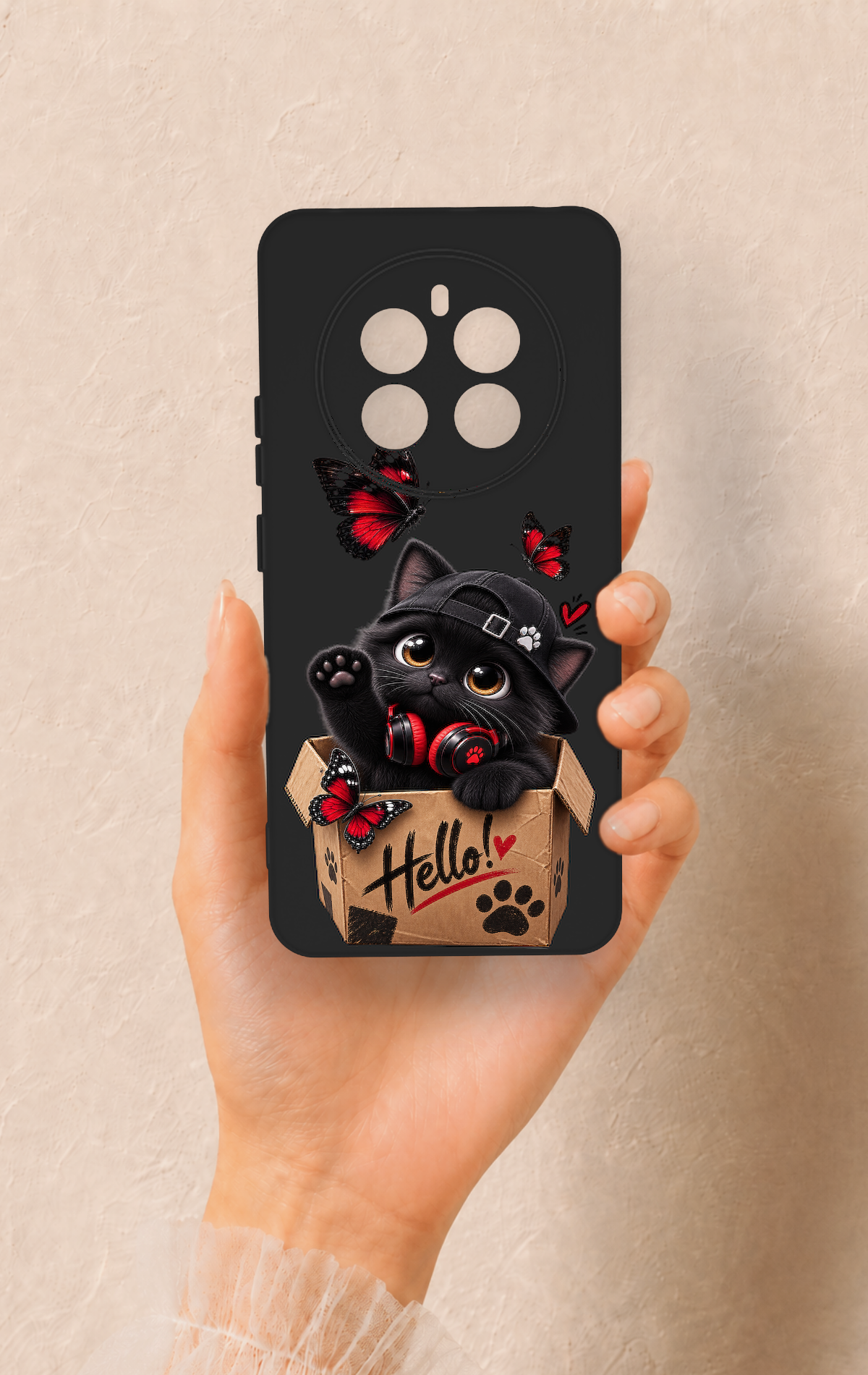 Realme 12 4G Uyumlu Hello Cat Desenli Silikon Kılıf