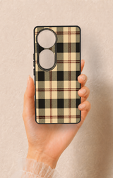 Vivo V40 Uyumlu Krem Ekose Desenli Silikon Kılıf