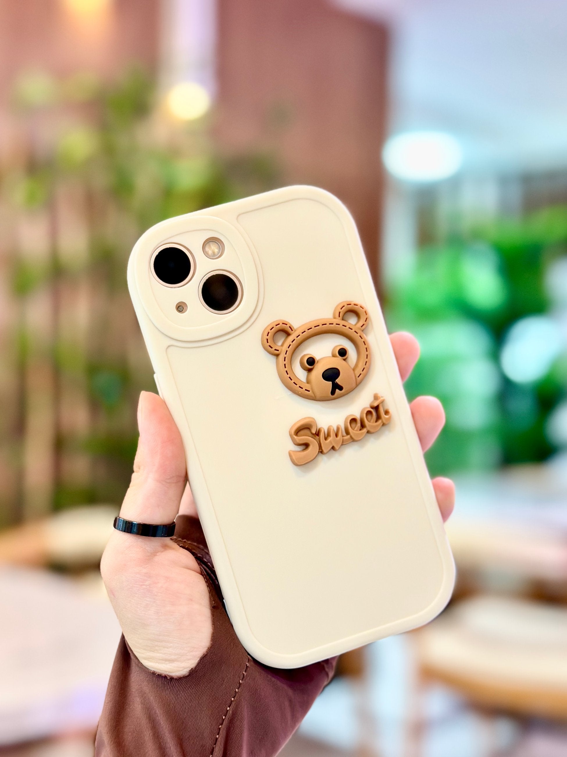 iPhone 15 Plus Ayıcık Desenli Sevimli 3 Boyutlu Tatlı Şirin Kamera Korumalı Silikon Shape Kılıf