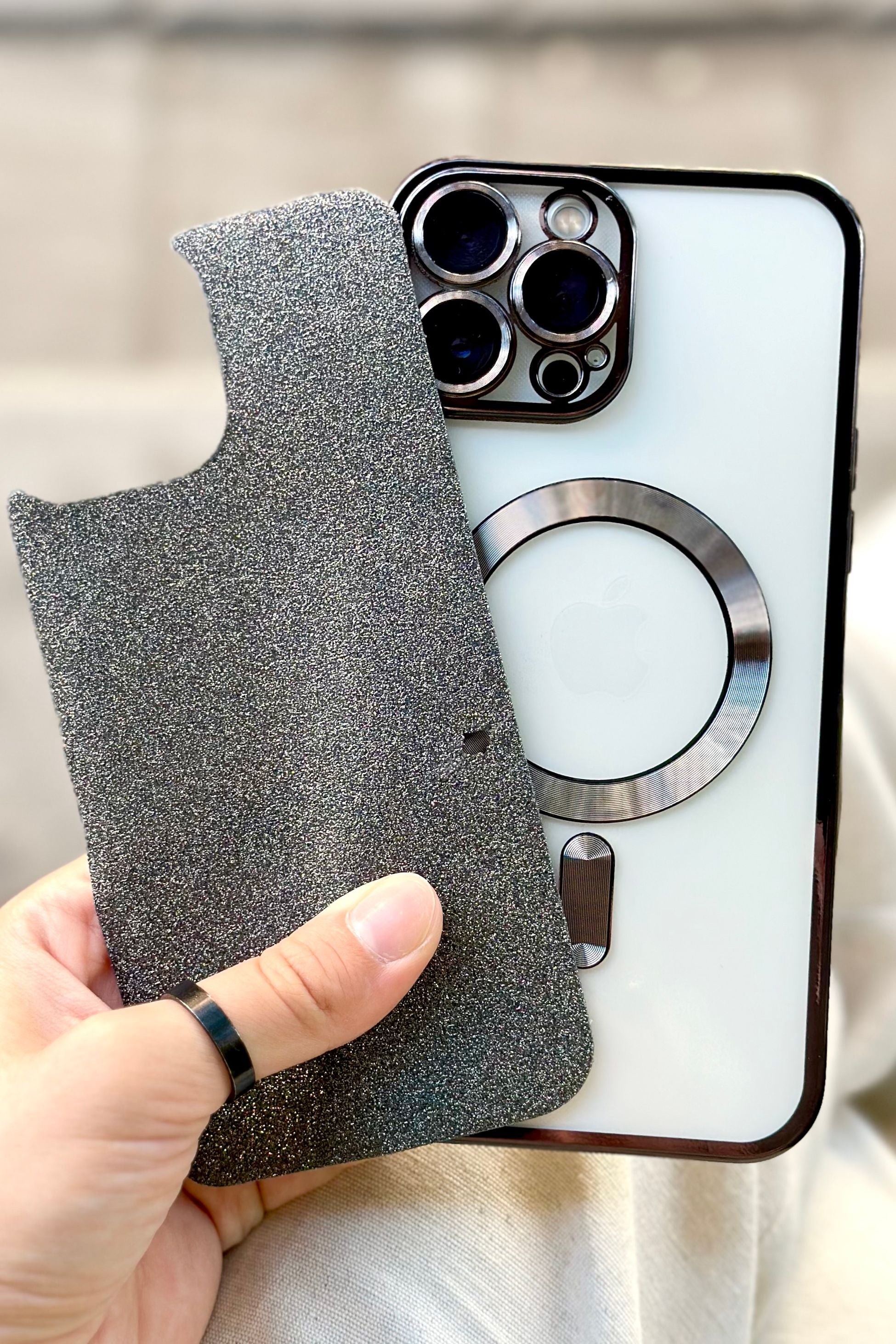 iPhone 15 Pro Max Magsafe Özellikli Simli Kamera Korumalı Shimmer Kılıfı