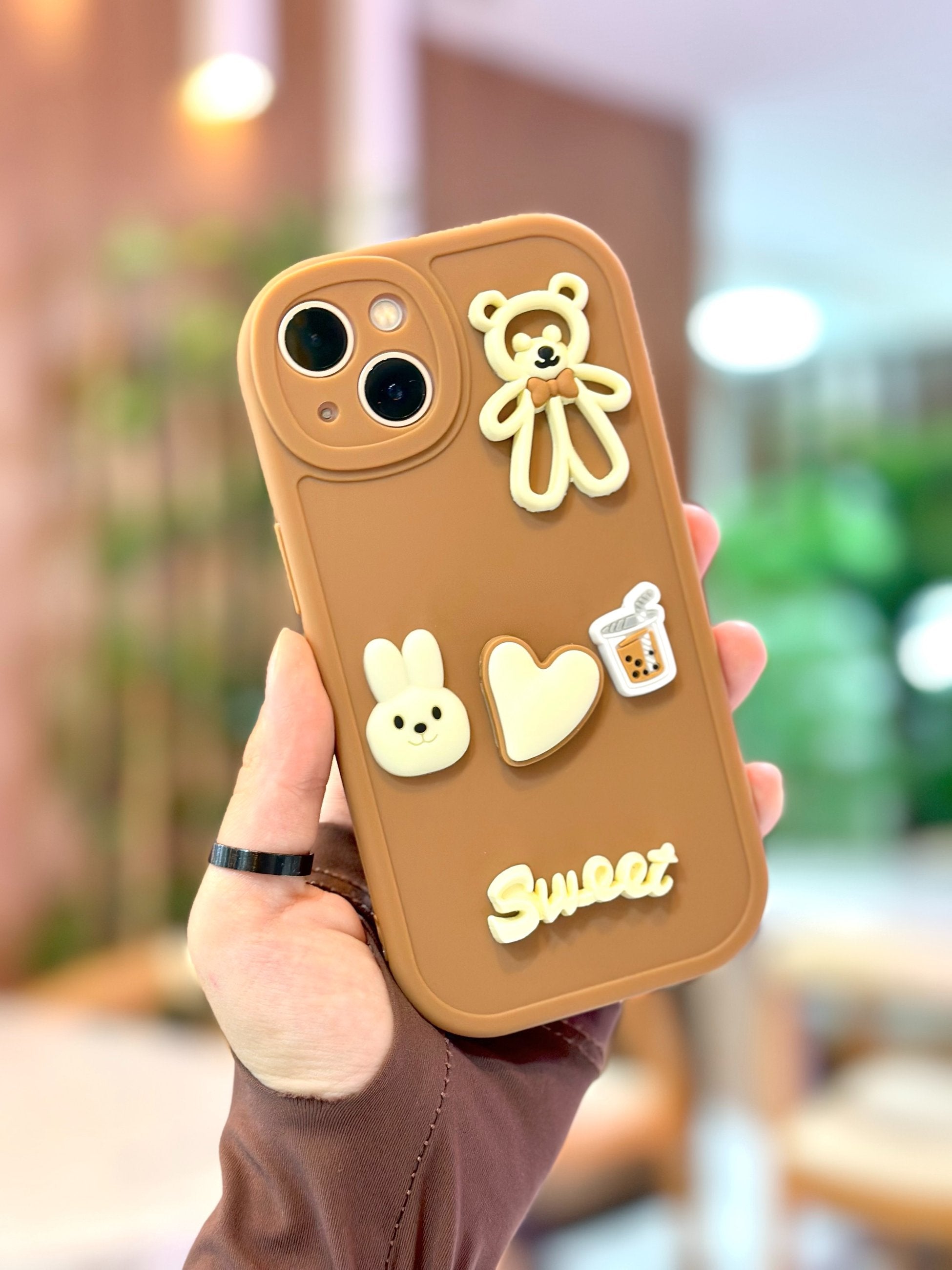iPhone 15 Plus Ayıcık Desenli Sevimli 3 Boyutlu Tatlı Şirin Kamera Korumalı Silikon Shape Kılıf